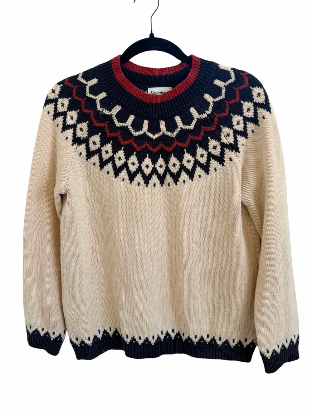 Callahan Jeanna Cream Fair Isle Crewneck Sweater with Navy & Red Yoke